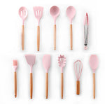 9/10/12PCS Silicone Cooking Utensils Set Non-stick Spatula Shovel Wooden Handle Cooking Tools Set With Storage Box Kitchen Tools