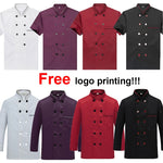 Free Logo Printing Unisex Chef Uniform Food Service Cook Jacket Coat Solid Man Kitchen Restaurant Bakery Clothing Shirt