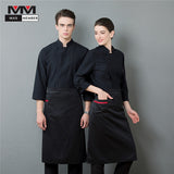 Men's Professional Long Sleeve Kitchen Cook Chef Work Uniforms Catering Baker Waiter Barber Overalls Jacket Black White Clothing