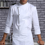 Men Chef Uniform Long Sleeve Kitchen Food Service Tops Single Breasted Overalls Restaurant Catering Cook Men Clothing INCERUN