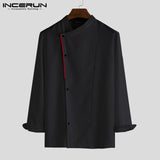 Men Chef Uniform Long Sleeve Kitchen Food Service Tops Single Breasted Overalls Restaurant Catering Cook Men Clothing INCERUN