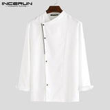 Men Chef Uniform Long Sleeve Kitchen Food Service Tops Single Breasted Overalls Restaurant Catering Cook Men Clothing INCERUN