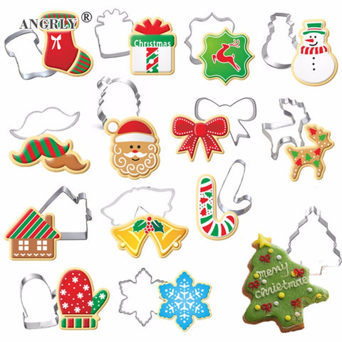 Christmas Cookie Cutter Stainless Steel Cut Candy Biscuit Mold Cooking Tools Christmas Theme Metal Cutters Mould Snowflake Snowm