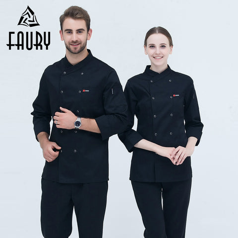 Black Long Sleeve Master Cook Work Uniforms Restaurant Hotel BBQ Kitchen High Quality Workwear Clothing Food Service Chef Tops